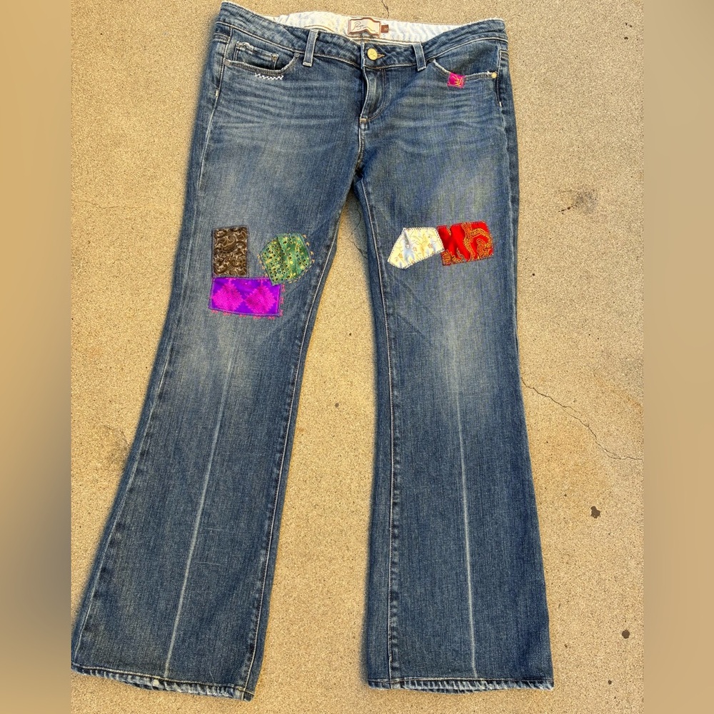 Upcycled Patched Paige Denim Jeans Laurel Canyon Low Rise 32x29